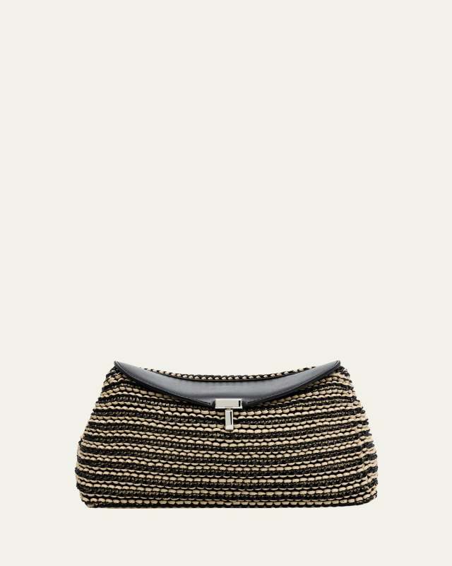 T-Lock Woven Leather Clutch Bag